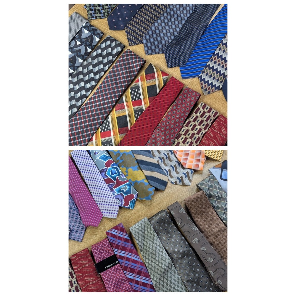 Mens Necktie Lot Of 34 Mixed Designer Stripes, Dots, Geometric Silk Woven